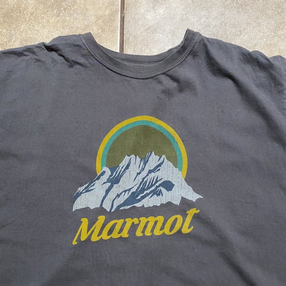 Marmot Men’s T Shirt Size 2XL Mountain Peak Spell Out Organic Cotton Gray Hike - Picture 2 of 7